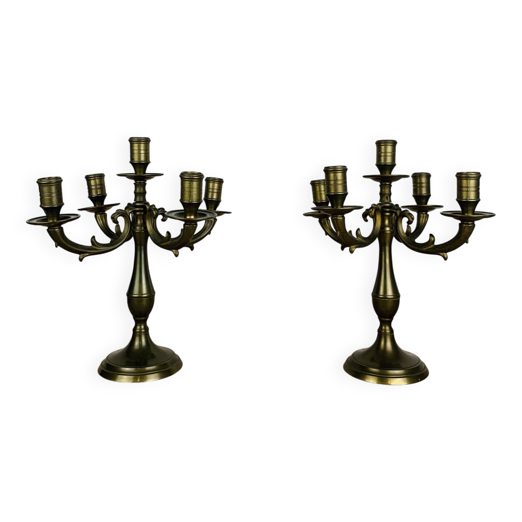 Pair of classic, vintage style gilded brass candlesticks