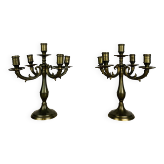 Paire de chandeliers laiton doré style classique, vintage