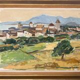 Peinture à l’huile de paysage impressionniste suédois du milieu du 20e siècle « Marbella » années 1960