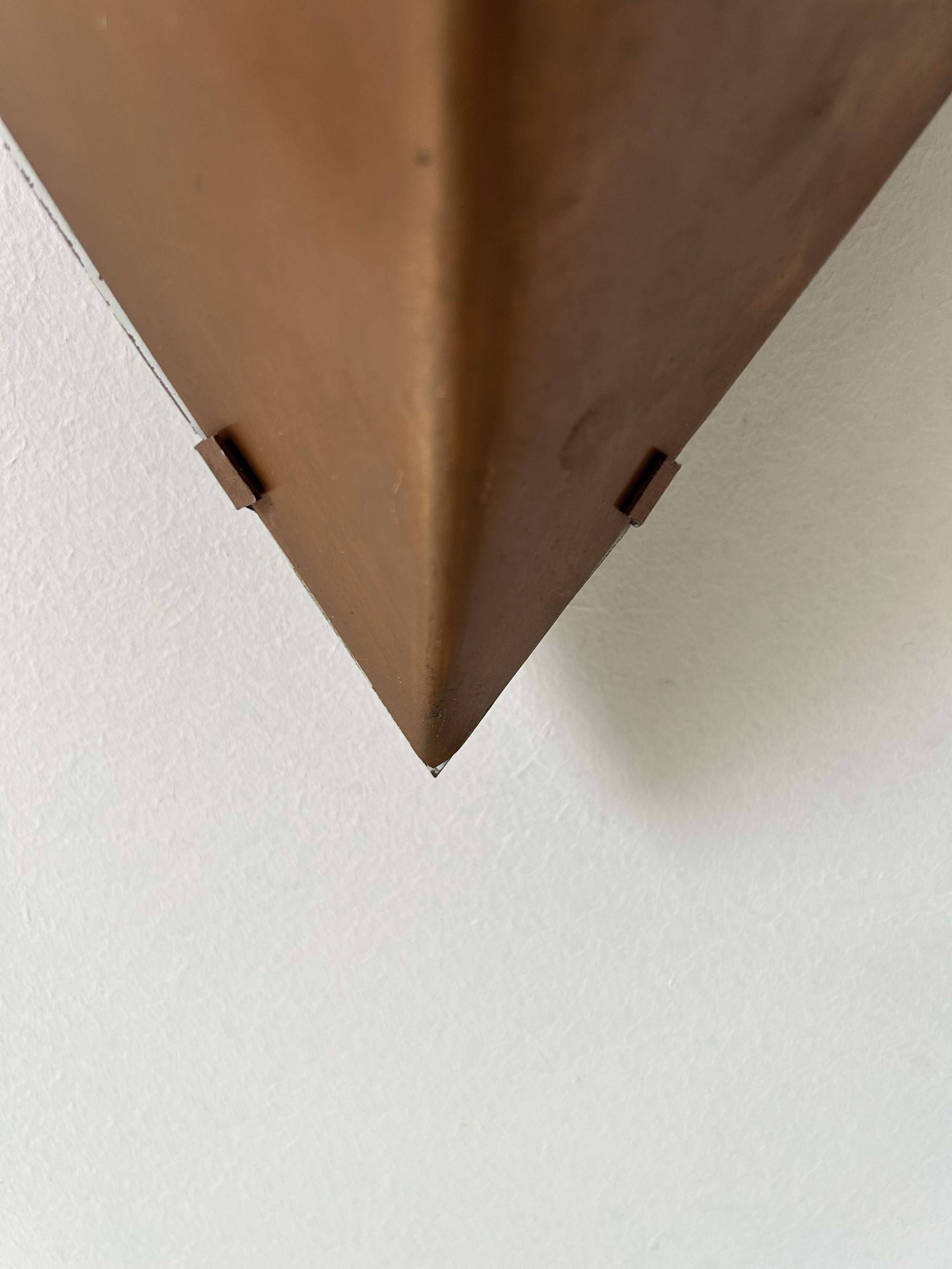 Pair of vintage geometric wall lights, patinated copper, France 1960