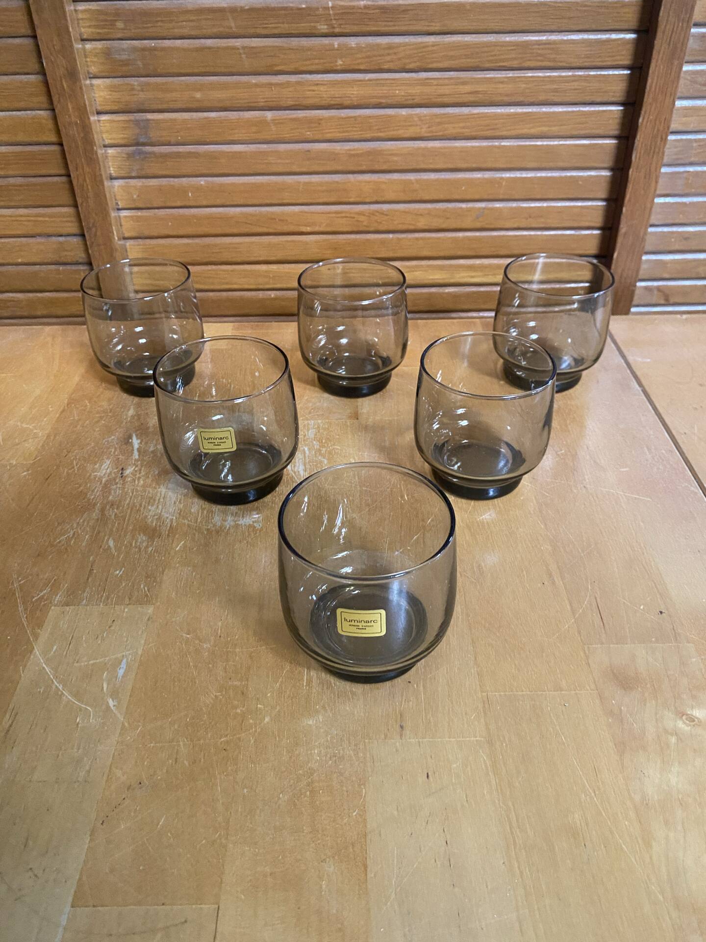 Set of 6 luminarc glasses grey smoke 1970s vintage #e395