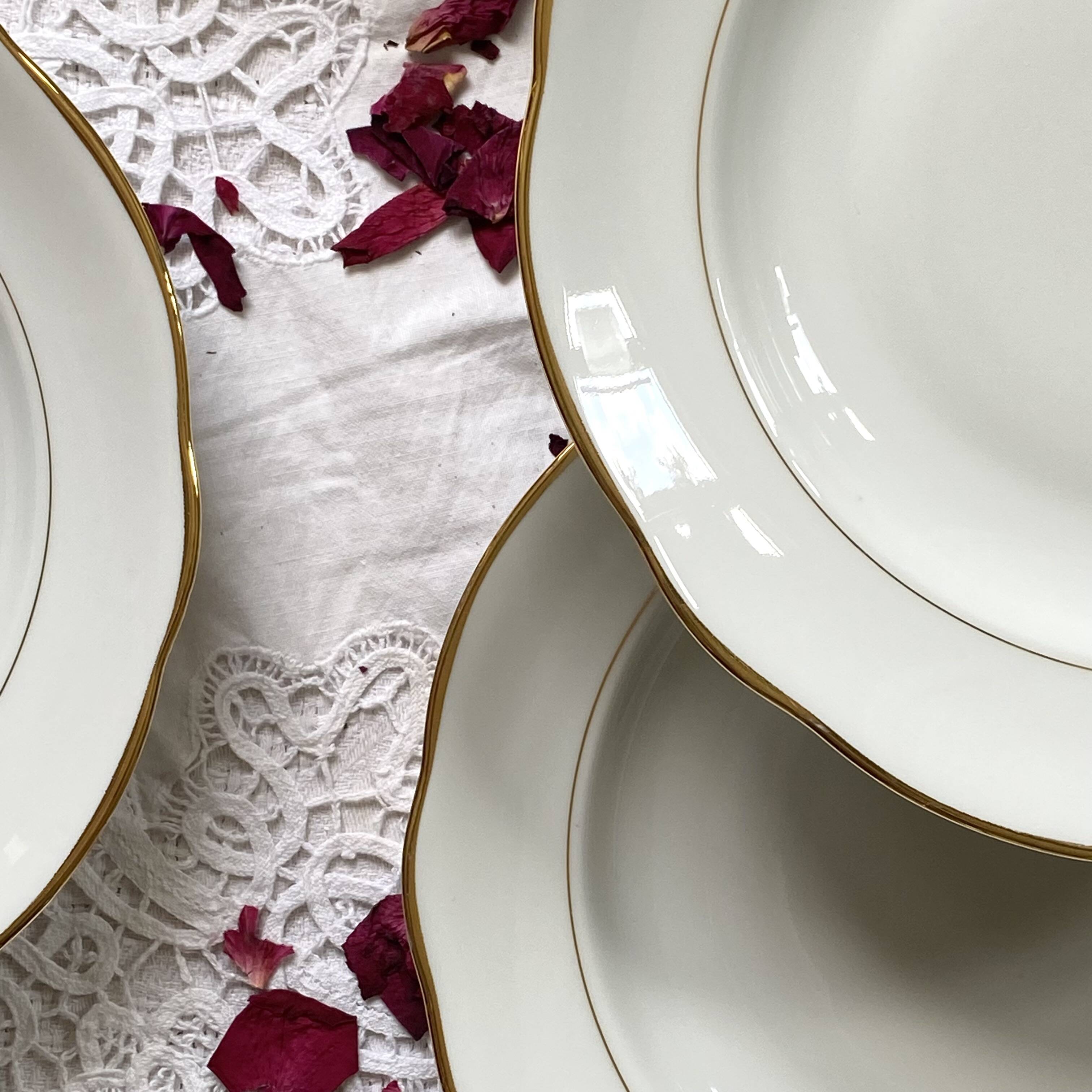 6 deep plates white porcelain with gold decoration Sologne Lamotte