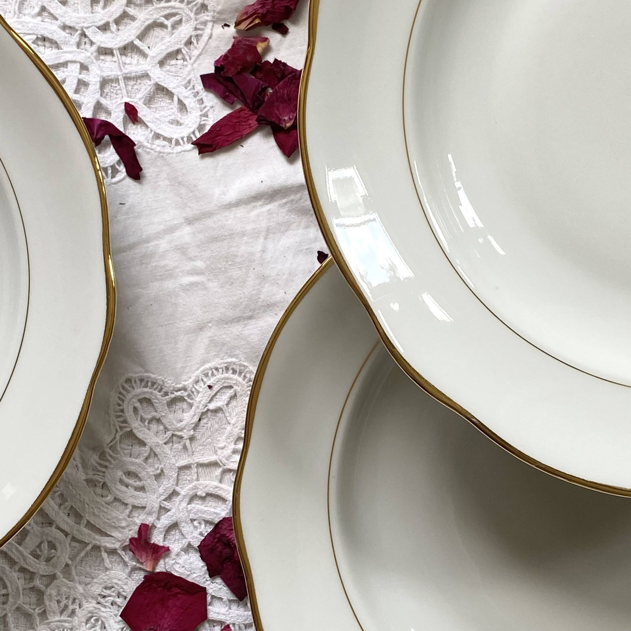 6 deep plates white porcelain with gold decoration Sologne Lamotte