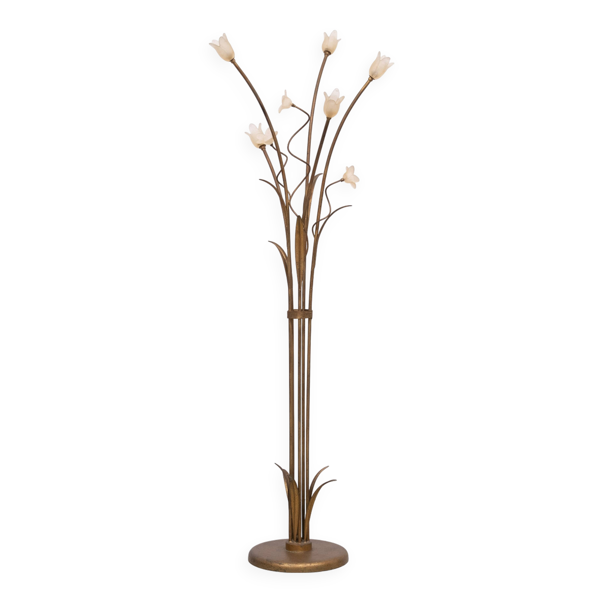 Hollywood Regency Gold flower shaped floor lamp 1980s