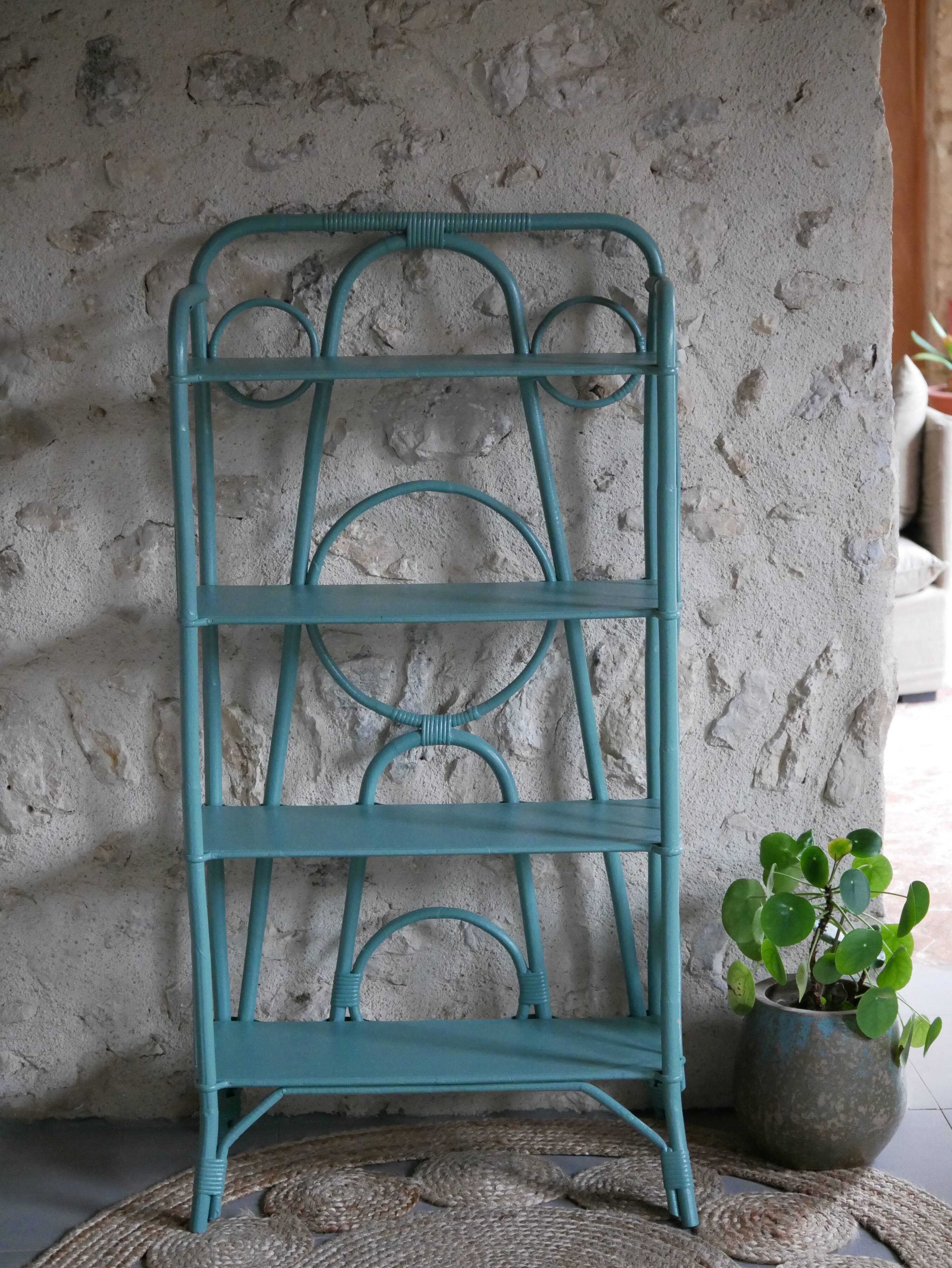 Blue rattan shelf