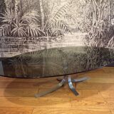 Table basse ovale 1970 verre fumé