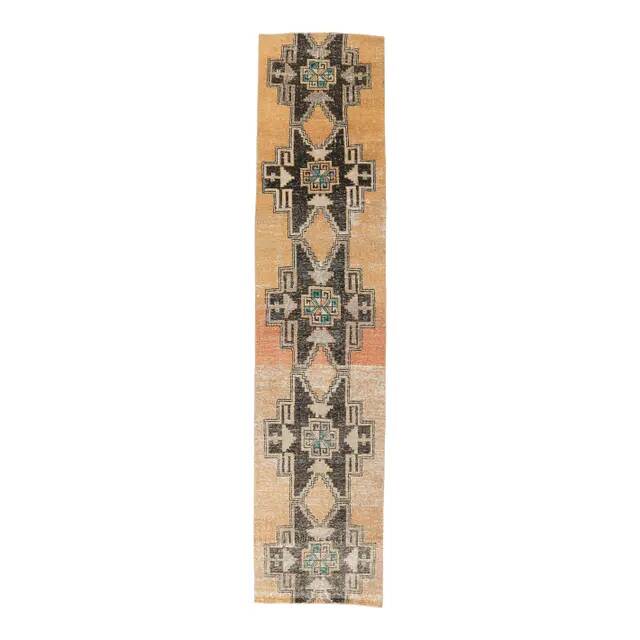 Vintage natural Turkish hand-knotted runner orange rug 80x348