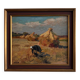 Oil on panel by Henri Vollet Breton woman gathering hay