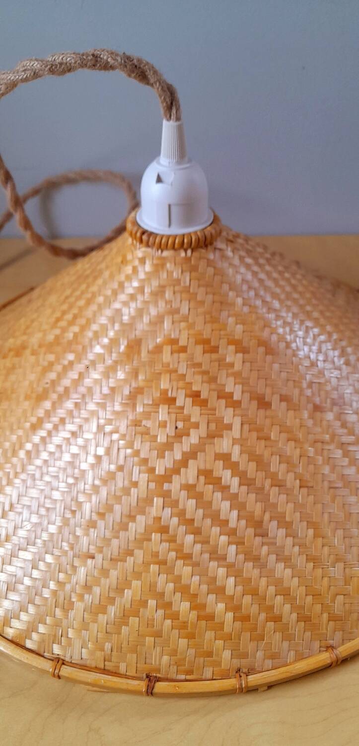 70s woven bamboo pendant light