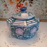 Lidded pot, Chinese ceramic urn celt decoration, blue and lilac
