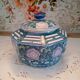 Lidded pot, Chinese ceramic urn celt decoration, blue and lilac