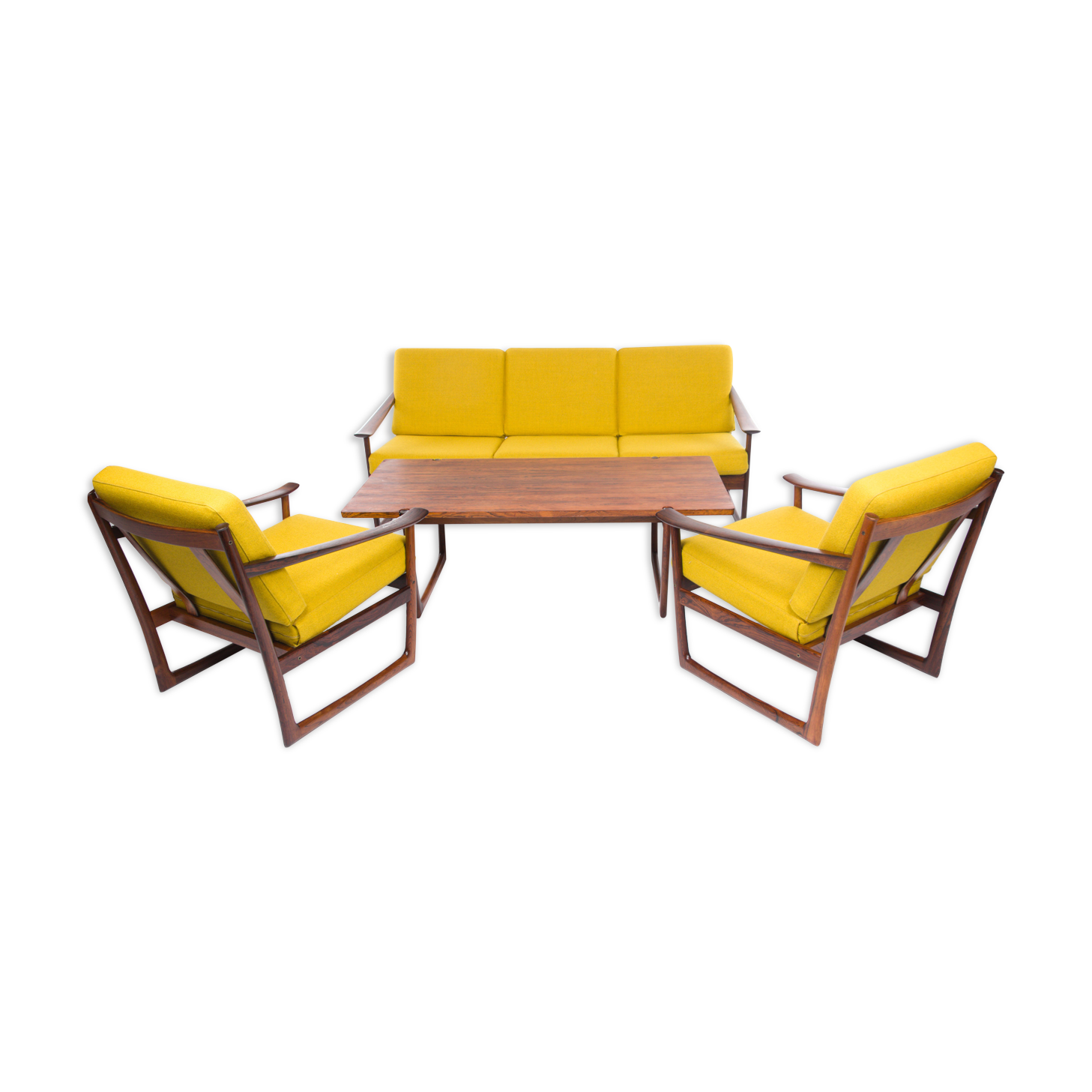 Sofa, armchairs, and table by Peter Hvidt for France & Son
