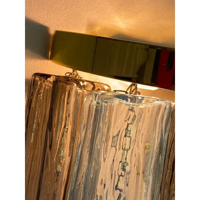 Set of 2 contemporary grey and light-blue "tronchi" murano glass wall sconce