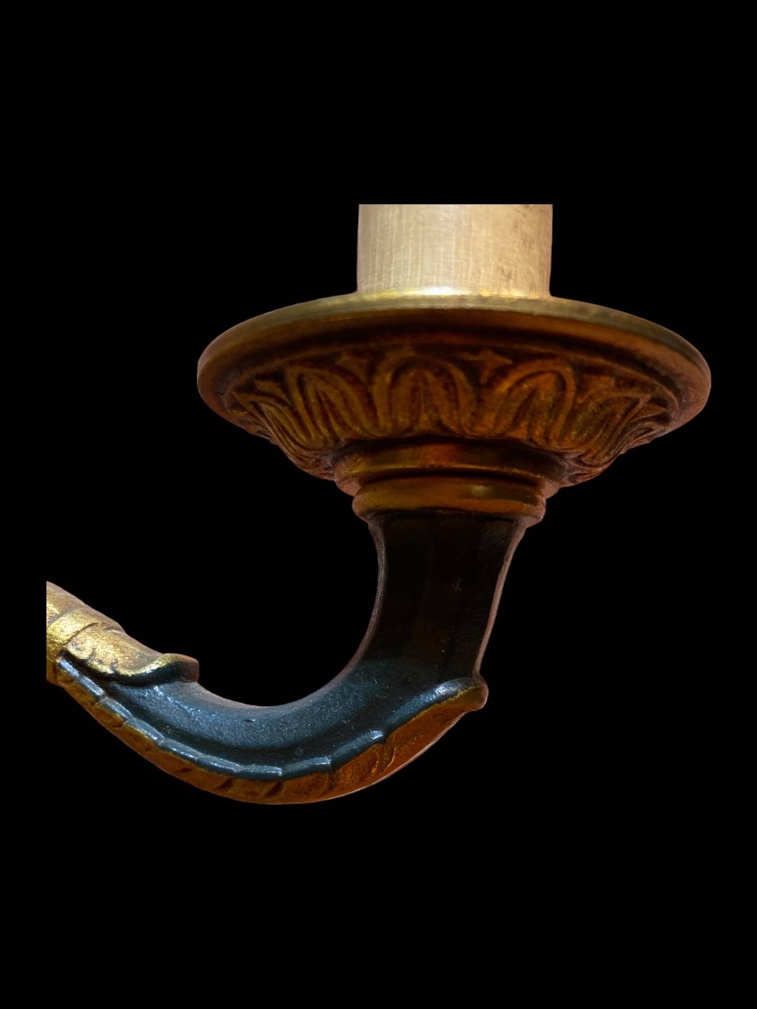 Bouillotte lamp without shade in black and gold metal