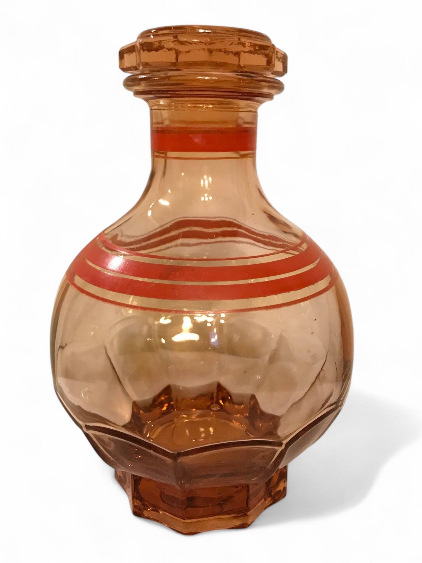 Art Deco, round smoked glass carafe with red edging circa 1930