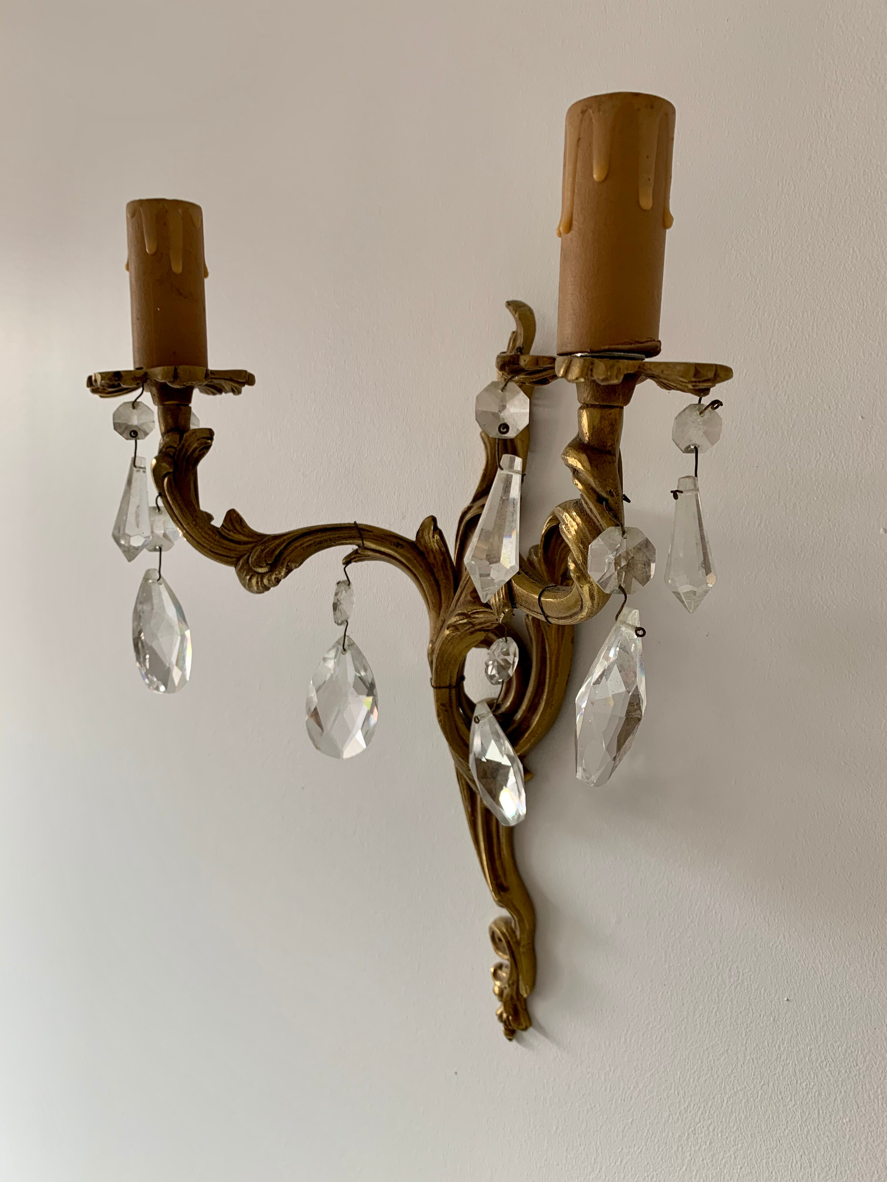 Paire d’appliques bronze et pampilles