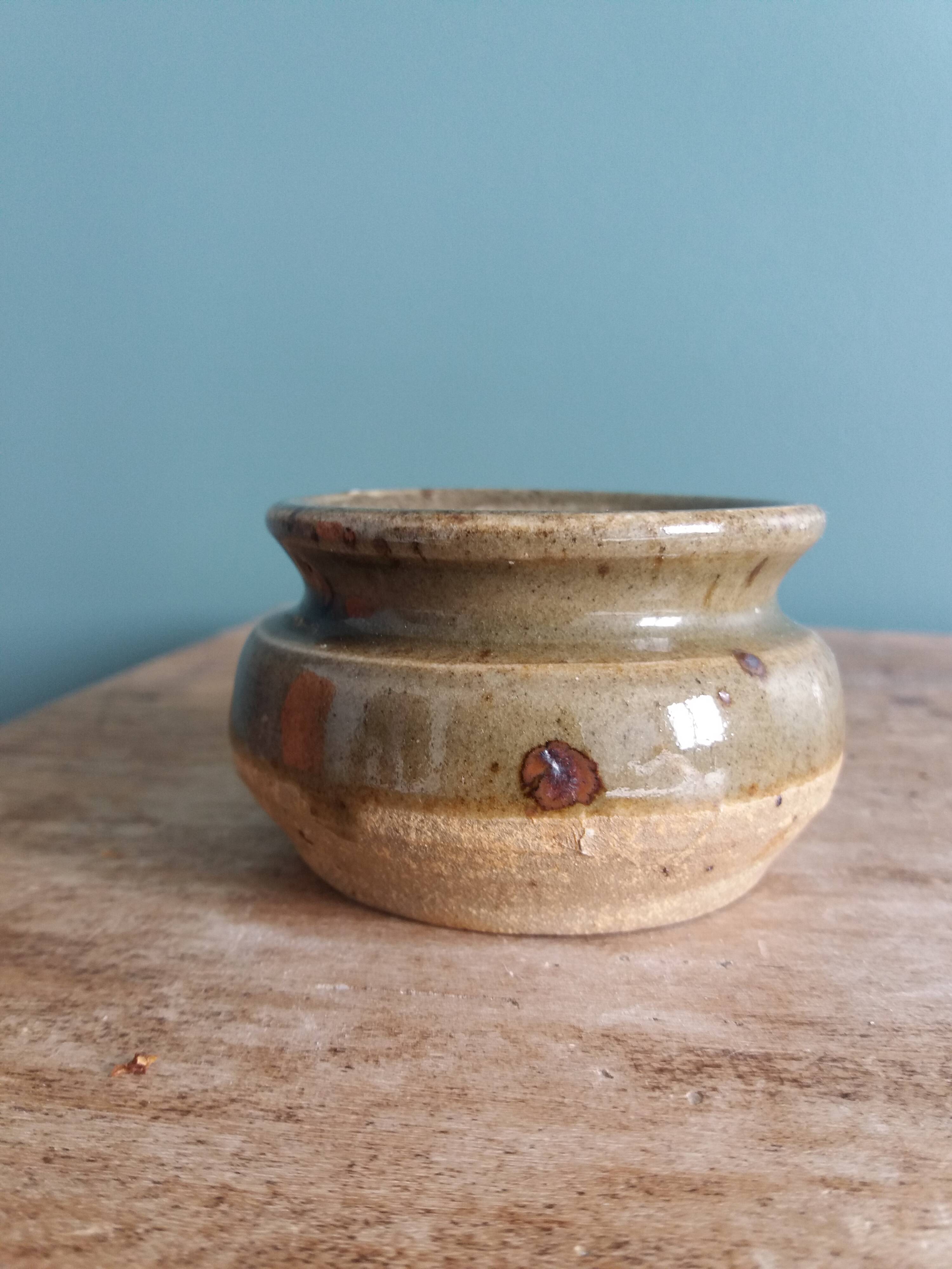 Signed stoneware mustard pot