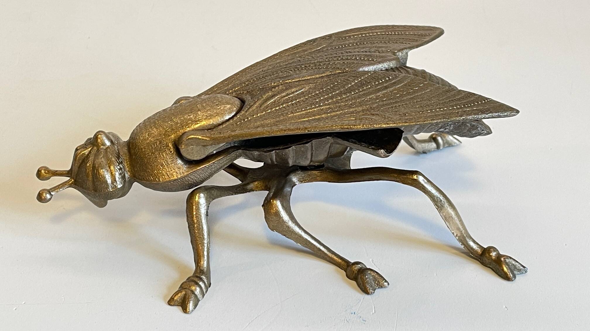 Vintage fly ashtray in patinated metal
