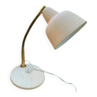 Lampe de chevet en métal crème et laiton doré, années 50