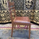 Suite of 6 oak and leather chairs 1950