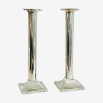 Pair of vintage candle holders in silver nickel