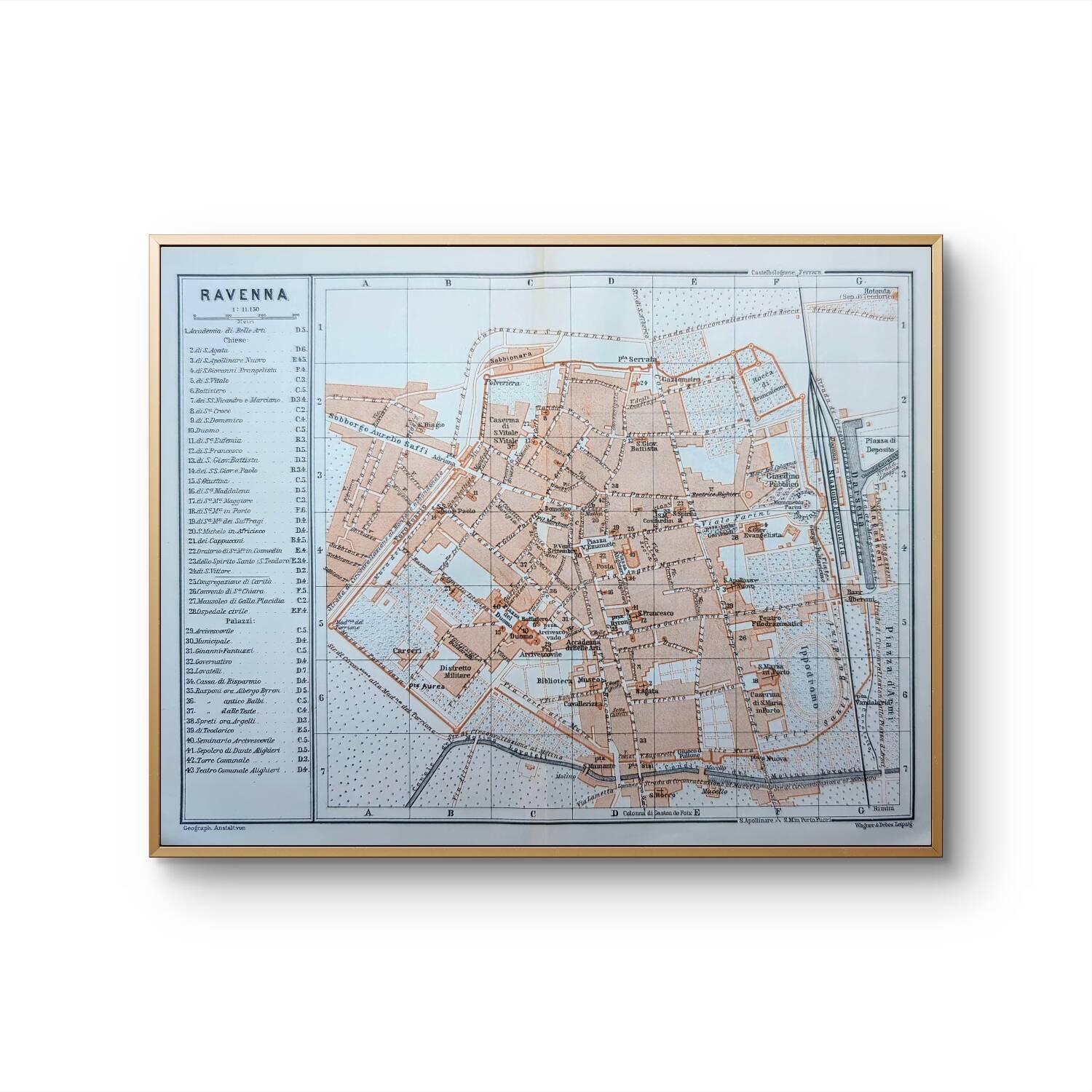 Printed in 1909, Map of Ravenna, Italy.