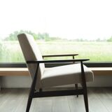 Vintage armchair in light beige corduroy designed by H. Lis.