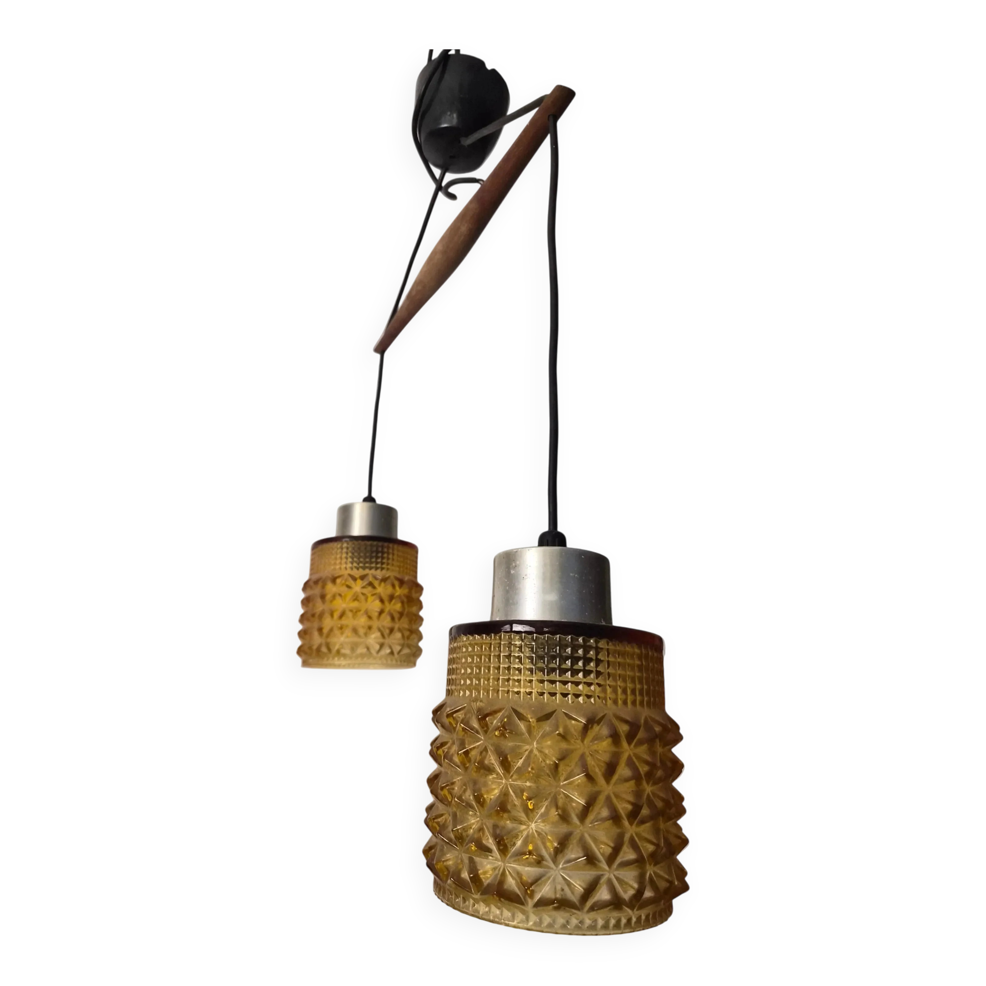 Double suspension en palissandre et verre, Danemark, 1960