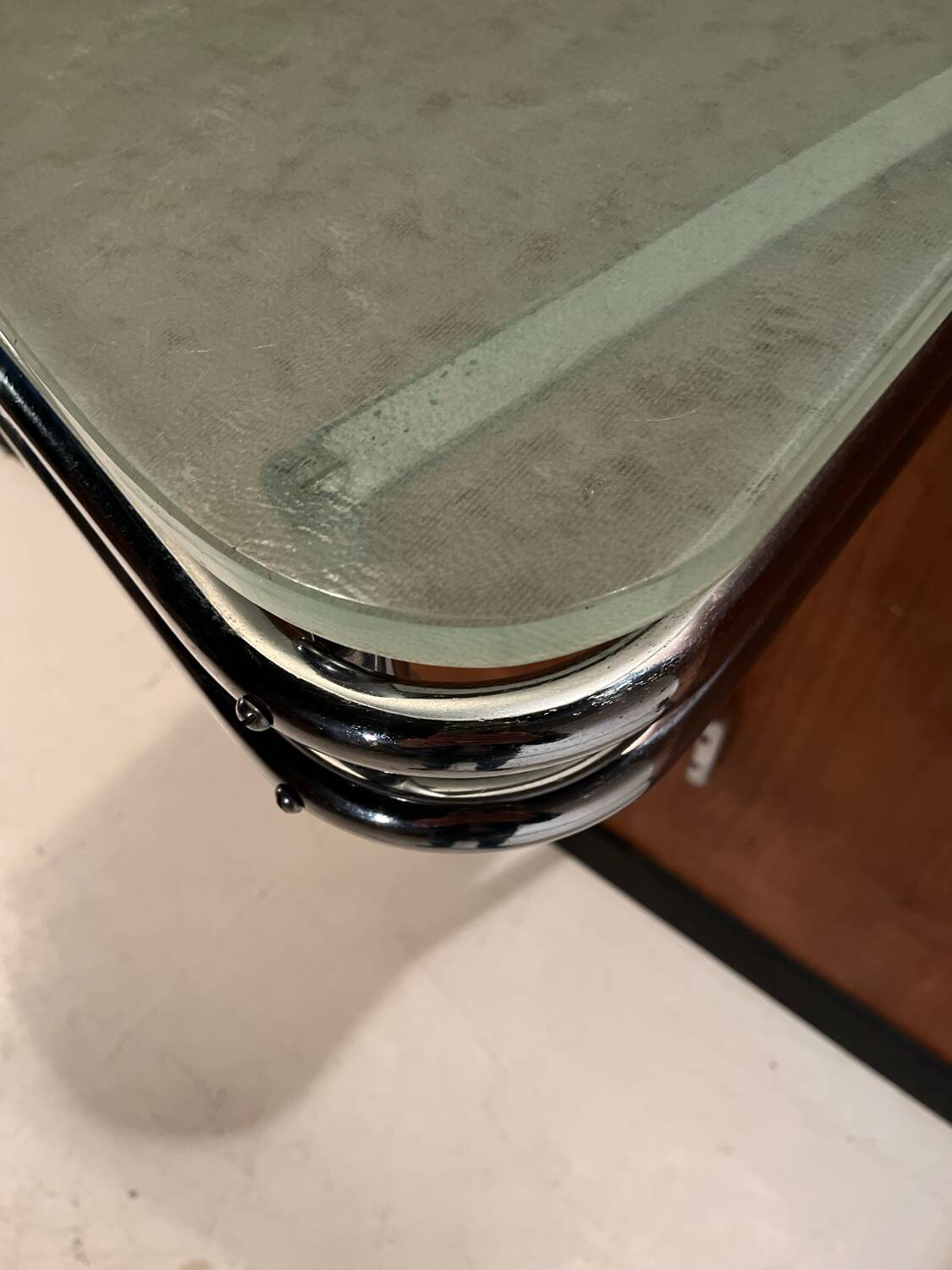 Frosted glass and steel console