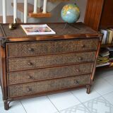 Vintage rattan bamboo chest of drawers