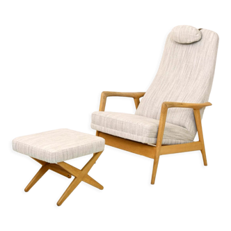 Vintage reclining armchair and footstool by Alf Svensson