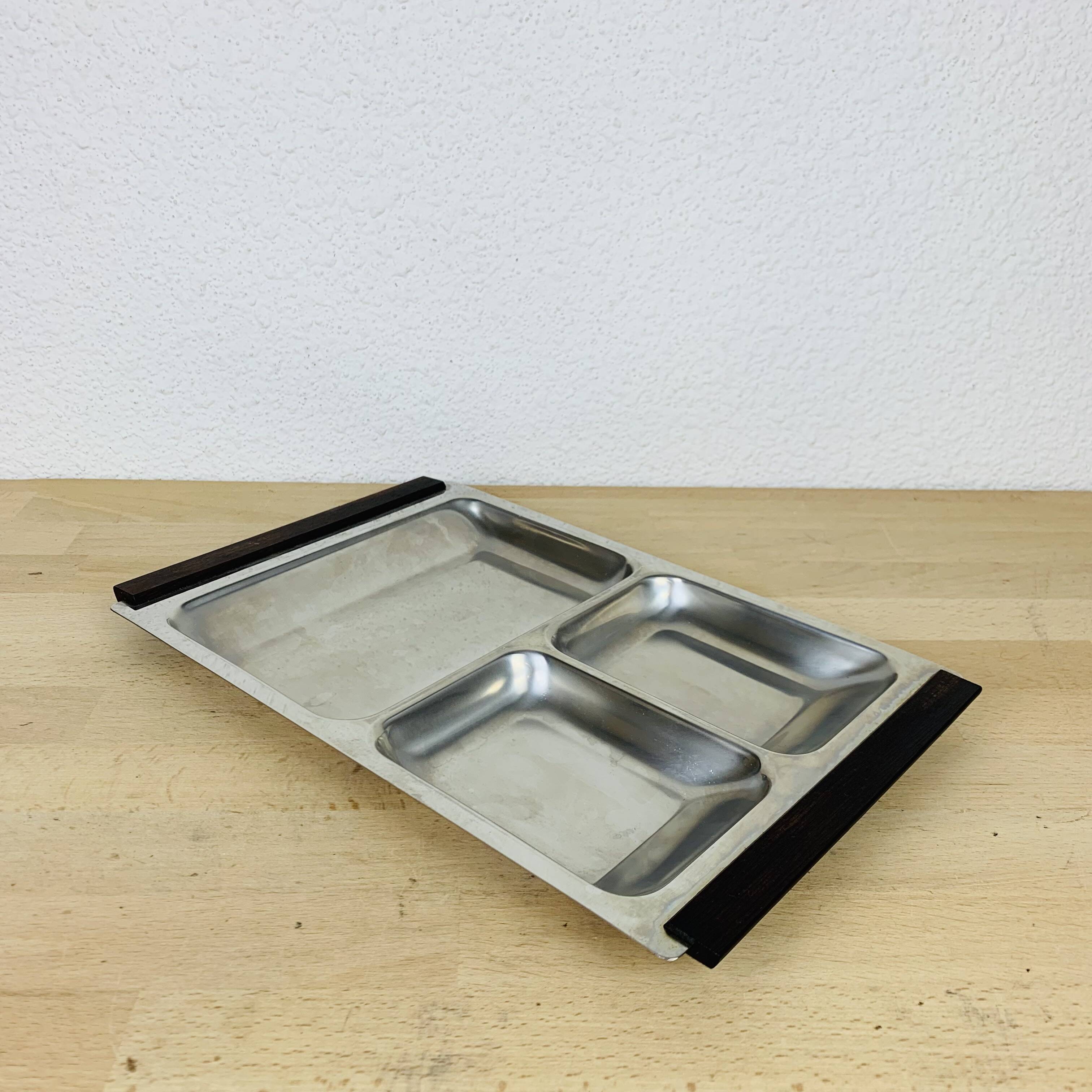 Danish Scandinavian teak stainless steel appetizer tray