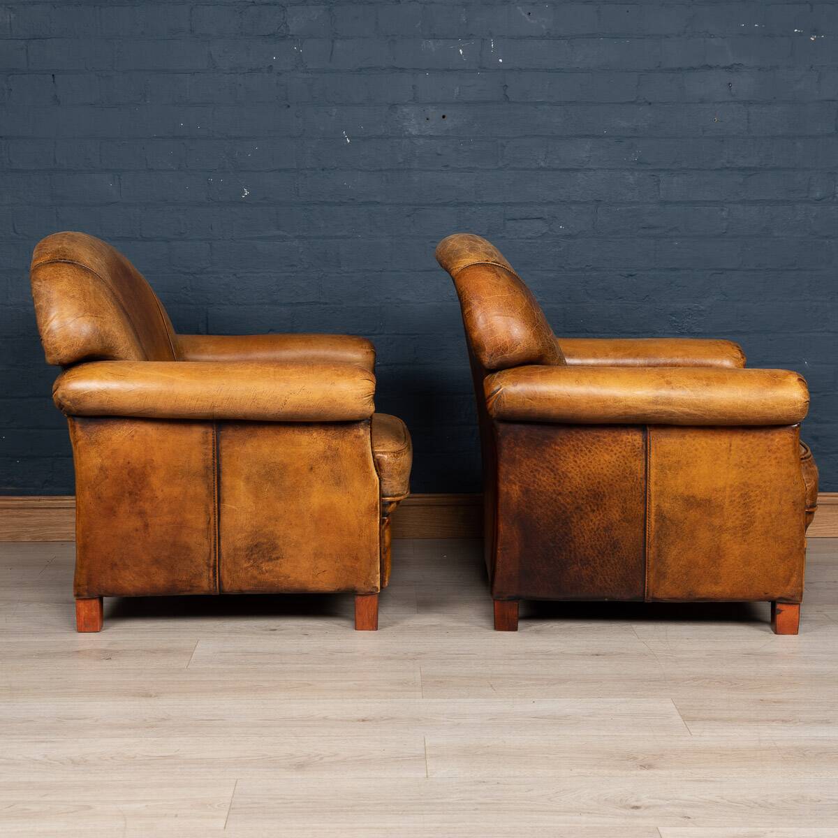 Vintage 20thc pair of dutch leather club chairs c.1980