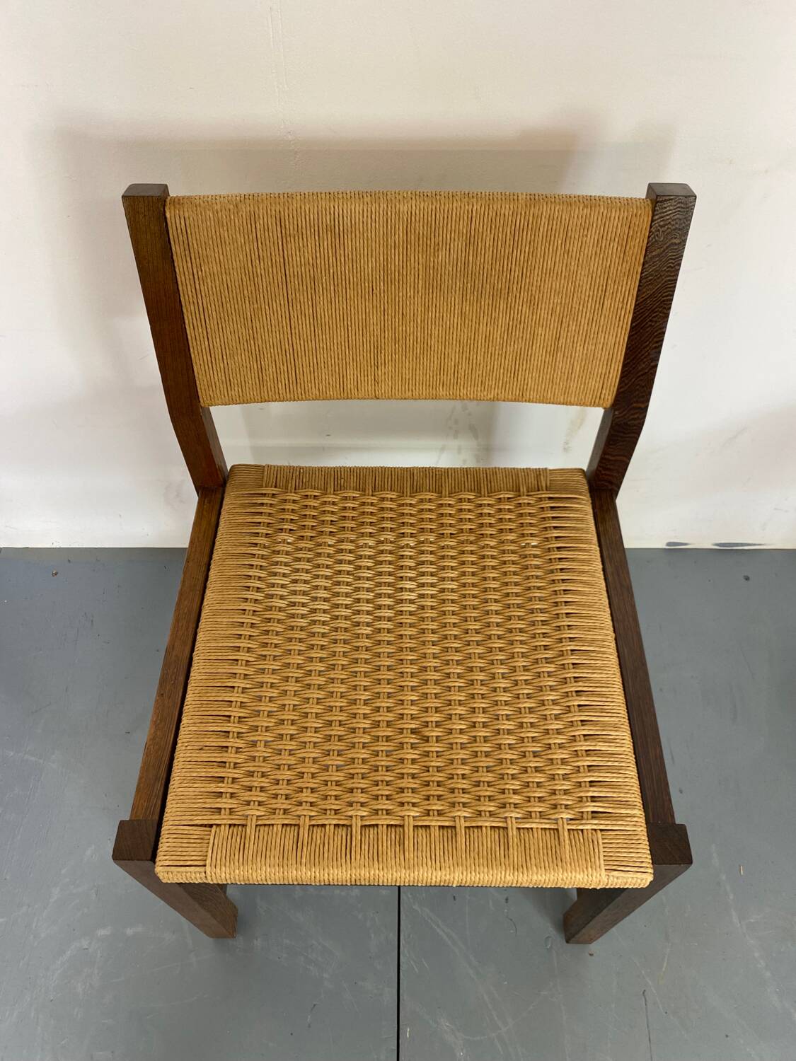 Chaises rustiques modernistes en bois et corde de papier, années 1970, lot de 6