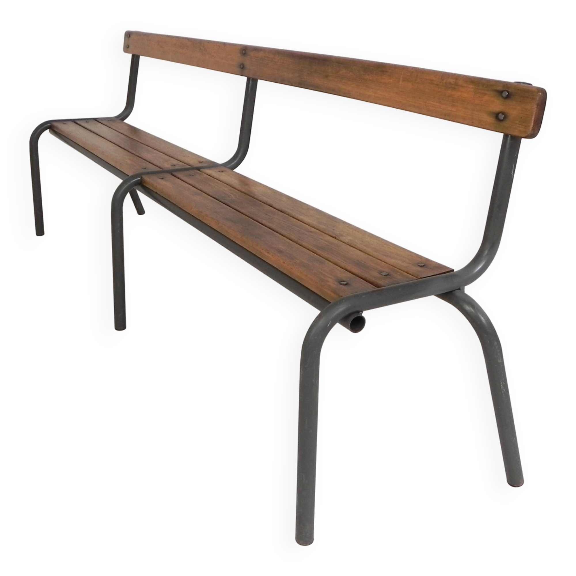 Industrial slatted bench from a French school, 1960s.