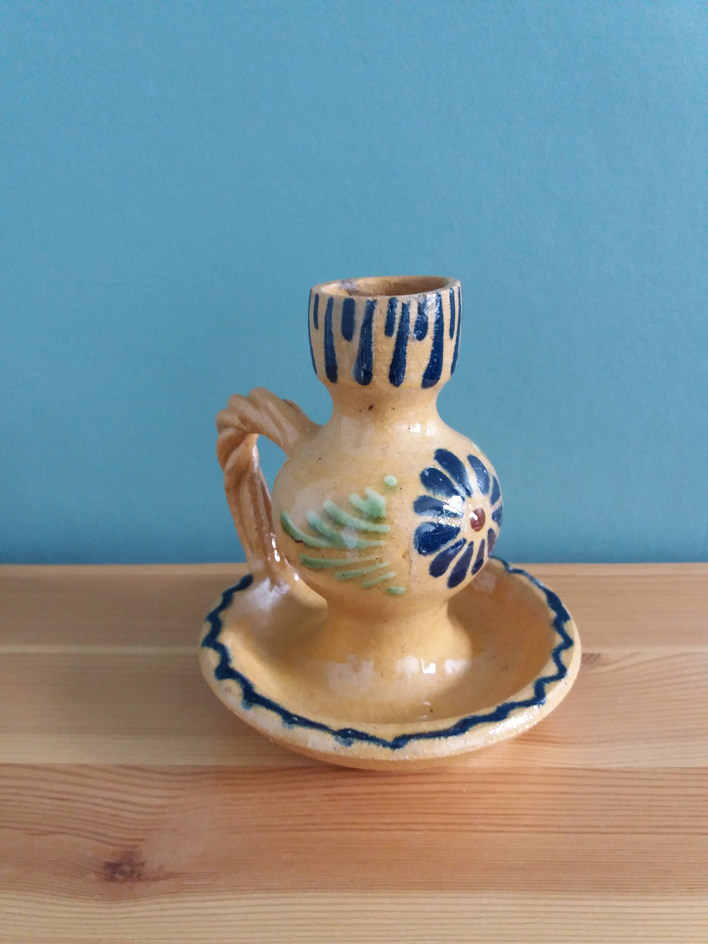 Soufflenheim Alsace pottery candle holder