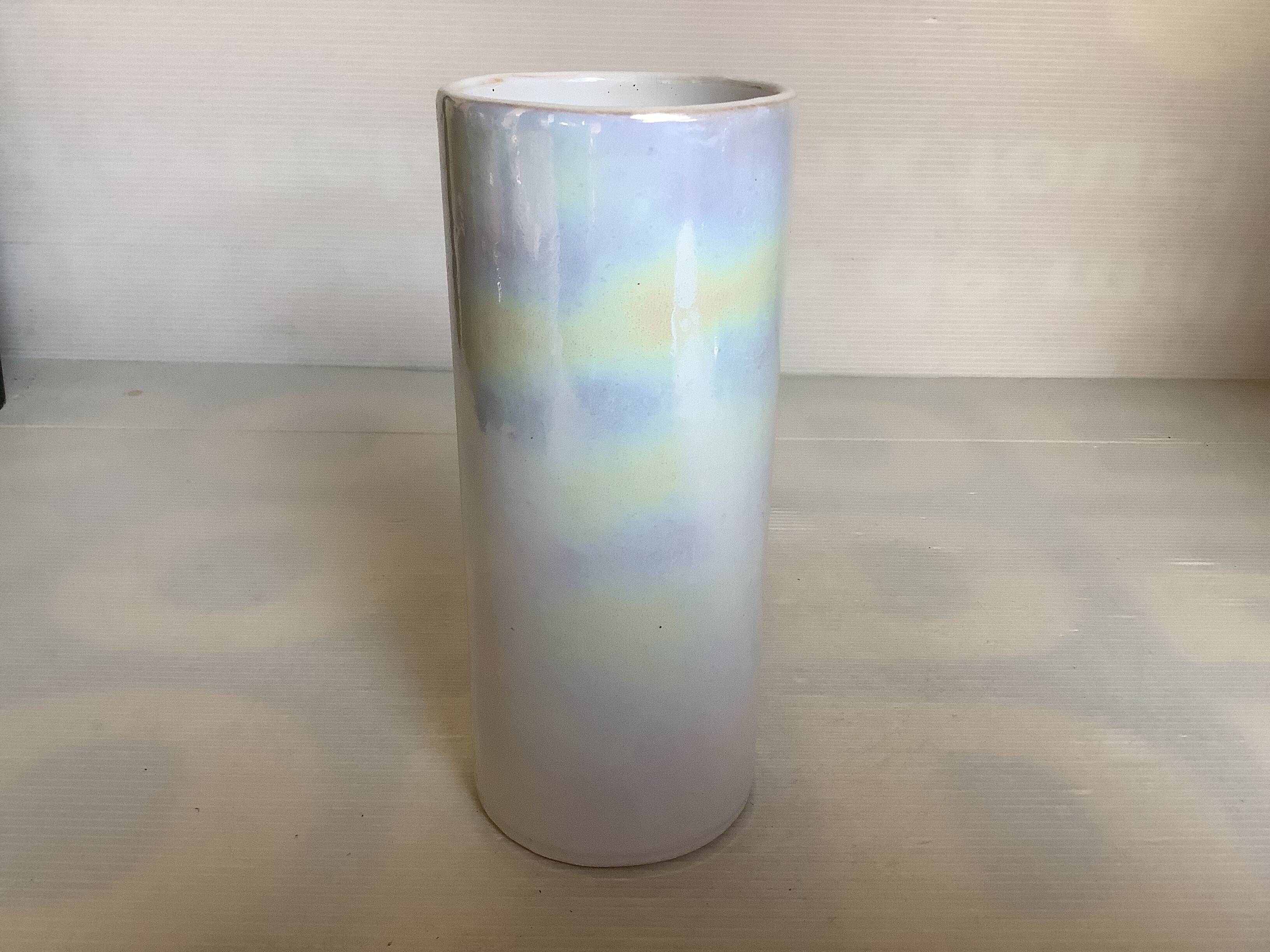 Iridescent white cylinder vase