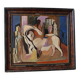 Peinture à l'huile sur toile encadrée représentant un village cubiste de Bela Kadar, années 1970