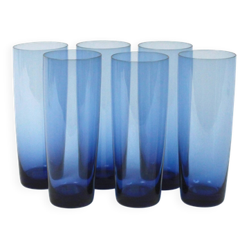 Set of 6 vintage cobalt blue water glasses - glassware from Boussu