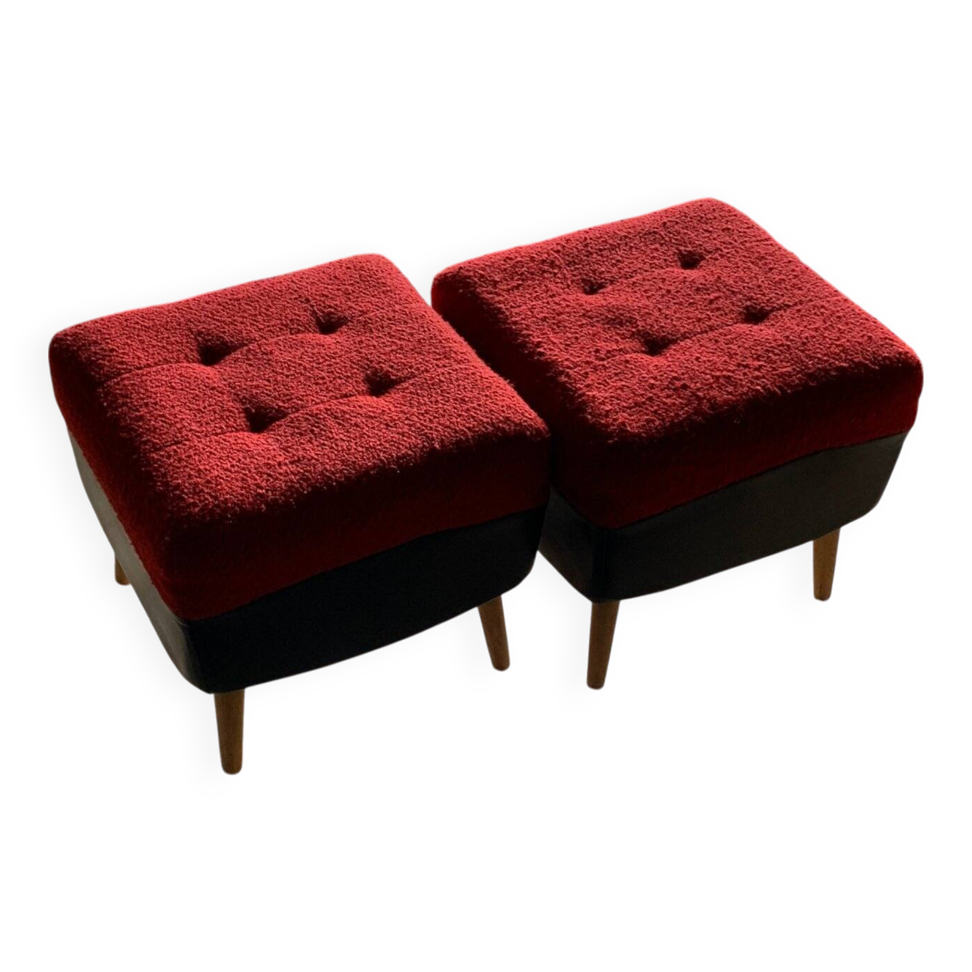 Mid-Century Stools or Ottomans in Red and Black, 1950s, Set of 2