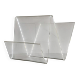 Asymmetrical design magazine rack in transparent acrylic, 70s