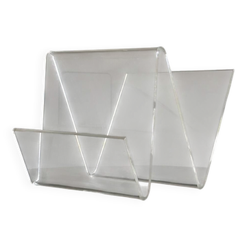 Porte-magazines design asymétrique en acrylique transparent, 70s