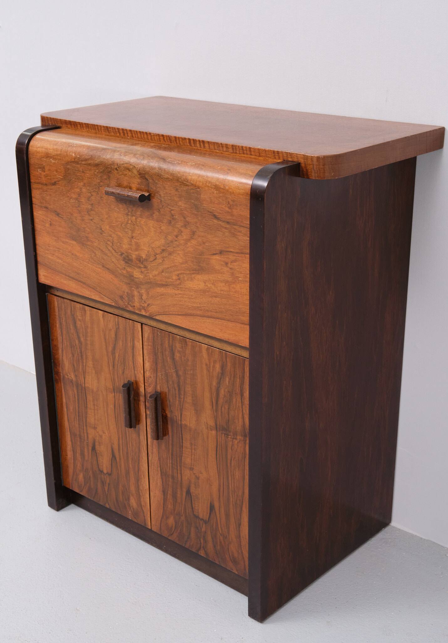 Art Deco furniture in burl wood from the 1920s, Netherlands.