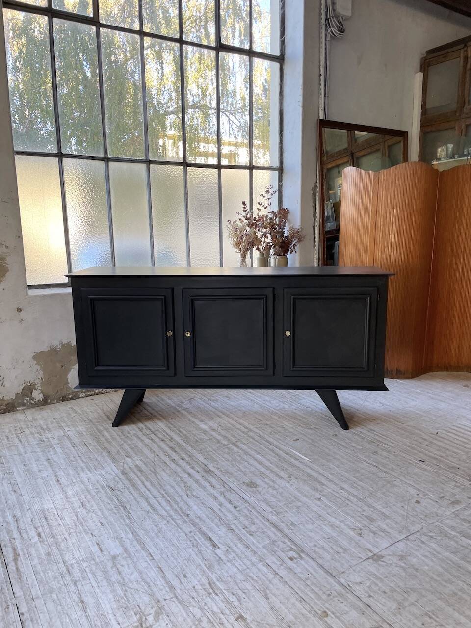 60s brutalist black sideboard
