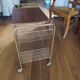 wooden and brass vinyl door trolley from the 1960s/1970s
