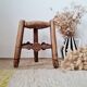 Small stool in wood and straw
