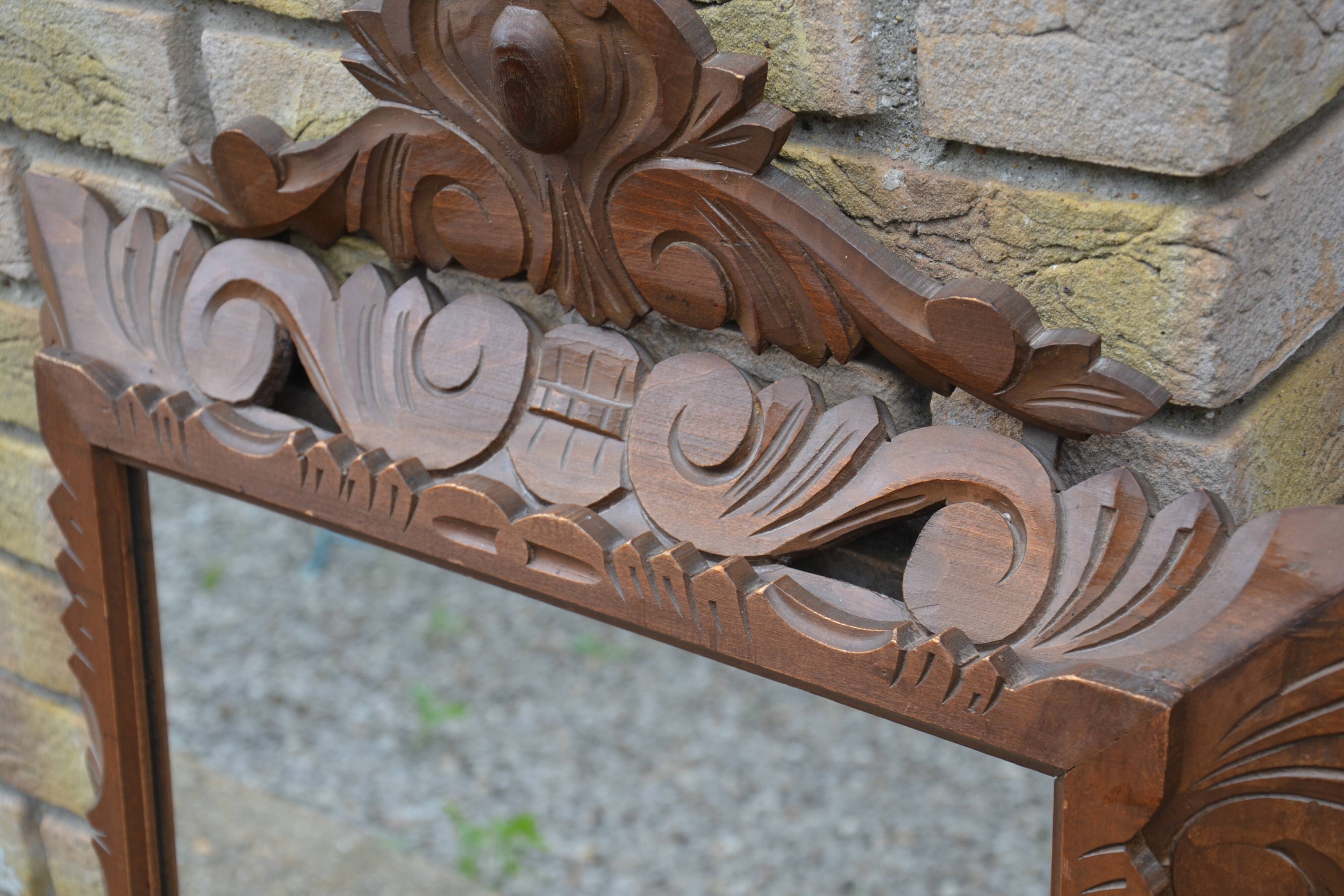 Old large carved wooden mirror 62/93