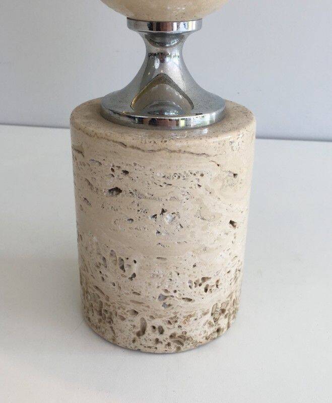 Travertine and chrome lamp. Philippe Barbie