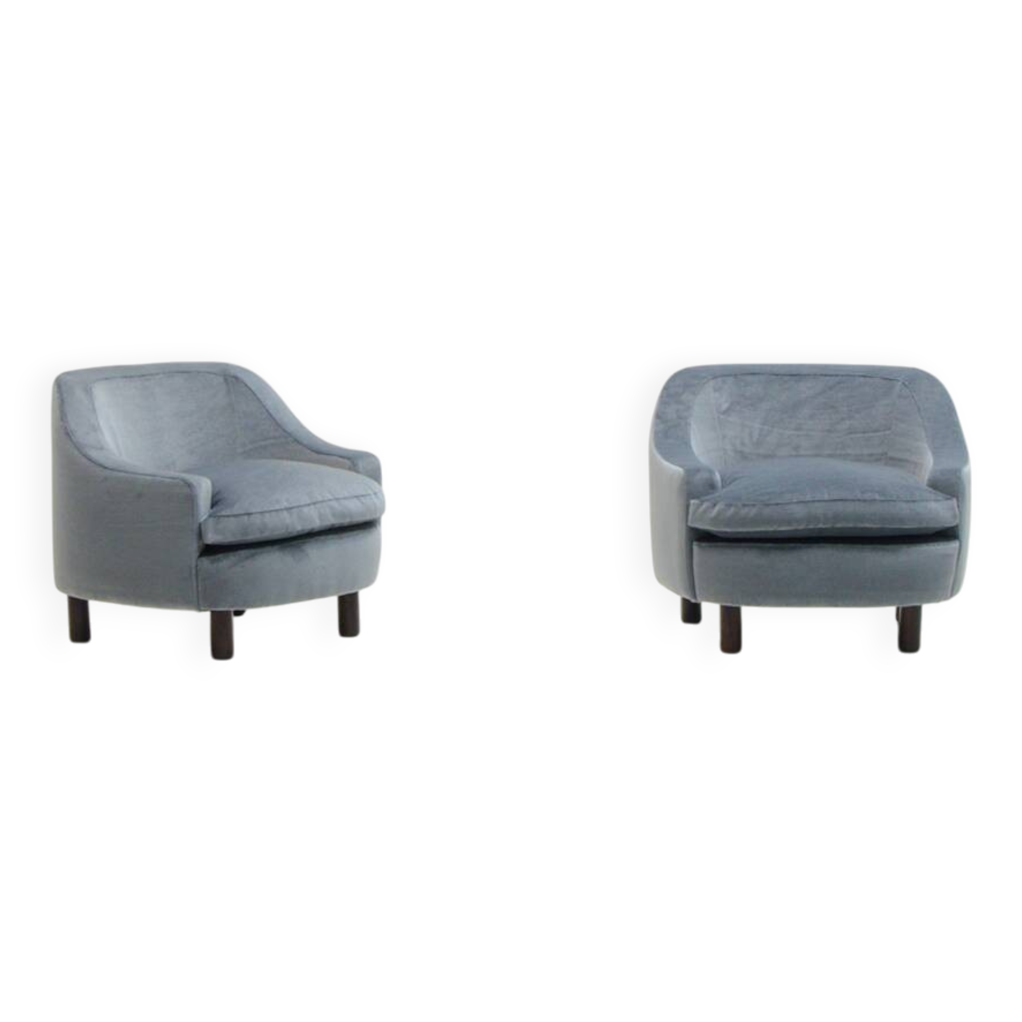Set of 2 ice blue Mohair lounge chairs, 1950s Italy.
