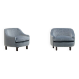 Set of 2 ice blue Mohair lounge chairs, 1950s Italy.